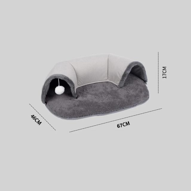 Túnel de Cama para Gato com Uso Duplo, Lavável, Brinquedo Interativo e Treinamento com Formato de U e Bola Suspensa