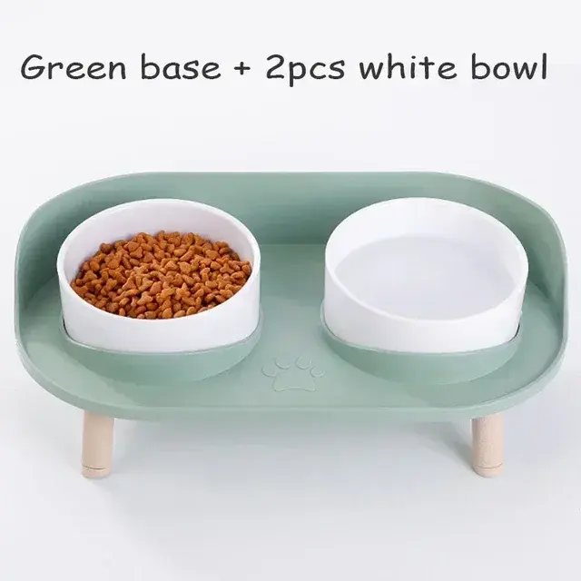 Alimentador Elevado para Gatos e Cães com Duas Tigelas Ajustáveis e Prato de Água