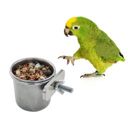 Aves pendurado gaiola tigela de aço inoxidável aves de estimação prato copo anti-volume de alimentação alimentador de alimentos bebendo para periquito lovebird - Image 3