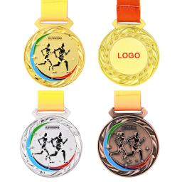 Medalha Maratona Troféu com Fita, Medalha de Corrida, Ouro, Prata, Bronze, Lembrança Esportiva, Jogo Escolar, Presente do Prêmio - Image 2
