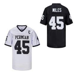 Futebol americano jersey PERMIAN 45 MILES Costura Branco Preto Capitão patch Bordado Outdoor Sports Malha Ventilação 2023 Novo - Image 1