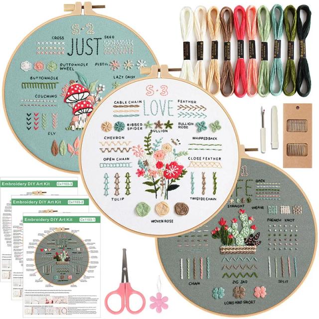 Kit Completo de Bordado para Iniciantes: Pratique Ponto Cruz com 3 Conjuntos de Kits com Ferramentas Inclusas