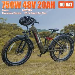 Bicicleta de montanha elétrica com bateria Samsung, 750W, motor poderoso, 48V, 20Ah, E-Bike, 26 * 4.0in, pneu gordo, suspensão completa, bicicleta elétrica - Image 1