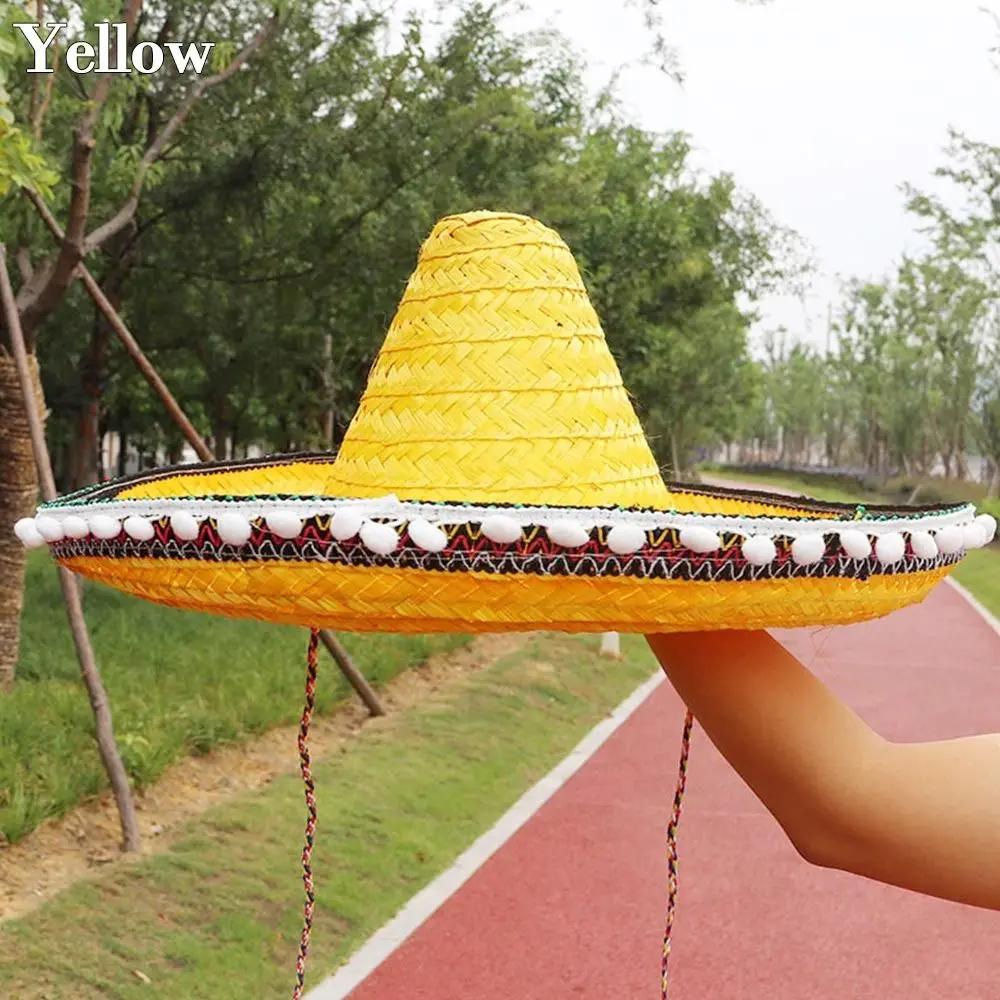 Chapéu de palha masculino e feminino legal Raffia sombrero, estilo mexicano, aba larga, colorido, chapéu de sol ao ar livre, festa de Halloween - Image 1