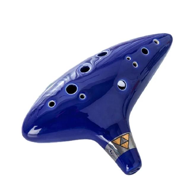 Ocarina de 12 Buracos em Dó, Acompanhada de Livro de Músicas e Suporte Triforce para Exposição