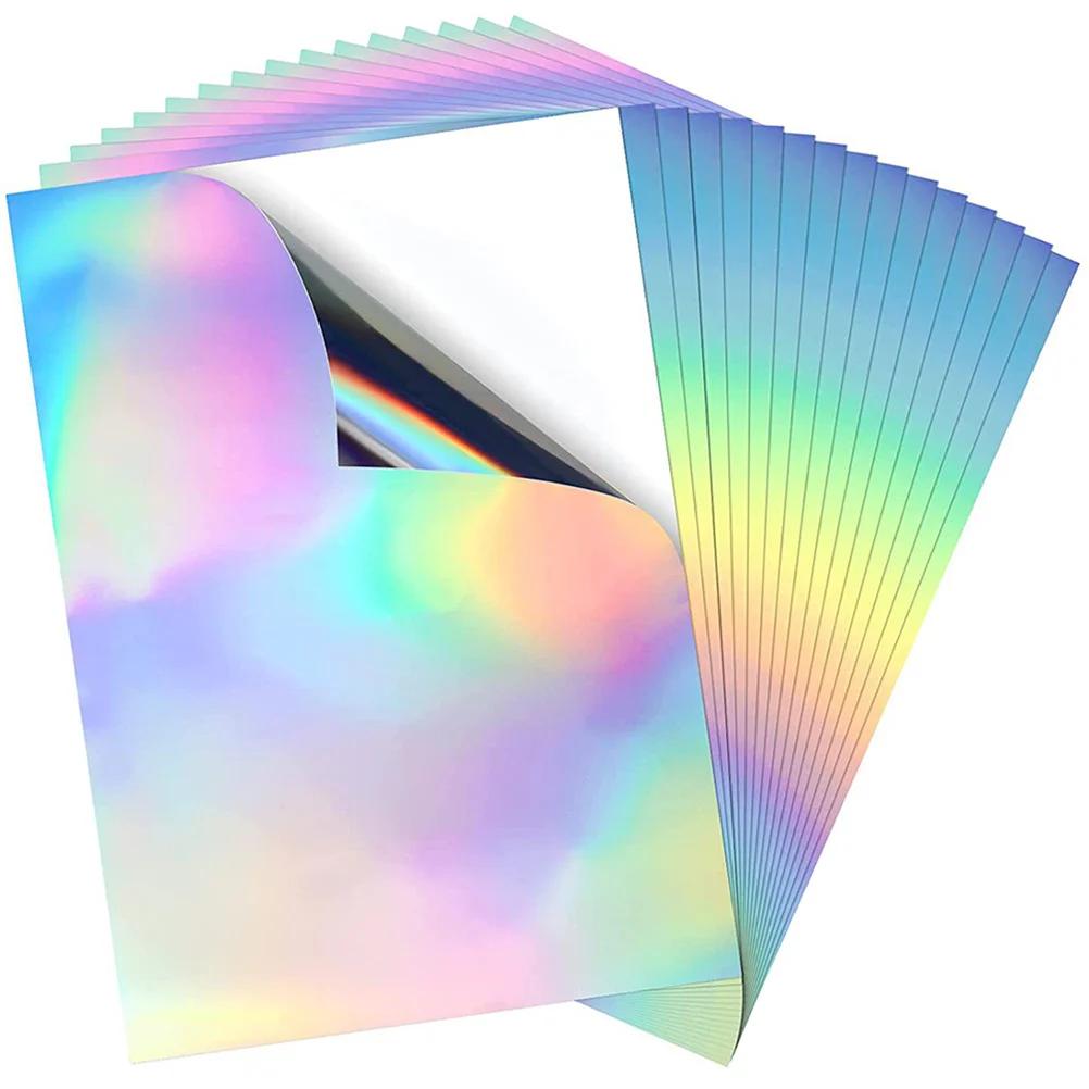 20 folhas de papel autoadesivo holográfico de folha de alumínio, adesivos de impressão a4, fantasia colorida, papelão colorido - Image 1