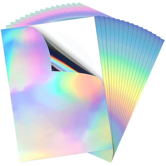 Papel Autoadesivo Holográfico A4 - 20 Folhas de Alumínio Colorido para Criação de Adesivos Fantásticos