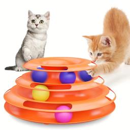 Torre giratória interativa para gato, 4 níveis, bolas de rolo, treinamento de inteligência, trilha, puzzle, jogos engraçados, acessórios - Image 1