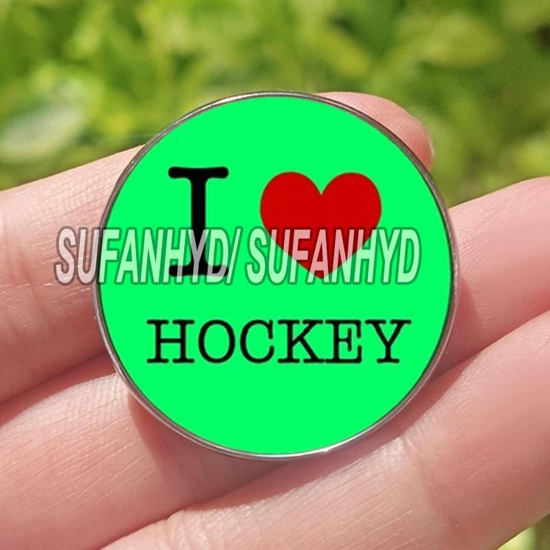 Aço inoxidável Eu amo o broche do hóquei para a trouxa, joia do esporte do campo para mulheres e homens, pinos populares - Image 1