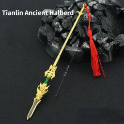 Anime periférico armas22cm lin dongtianlin antigo halberd all-gold liga arma modelo espadas artesanato ornamentos coleção brinquedos - Image 1