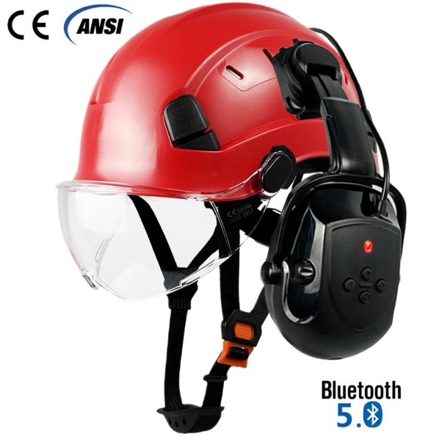 Capacete de Segurança com Earmuffs Bluetooth e Viseira para Proteção Auditiva Exclusiva em Construção