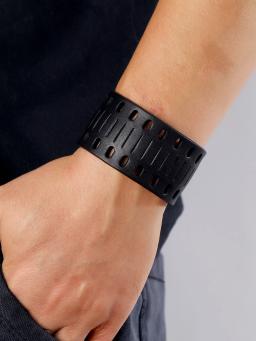 Bracelete retrô largo de couro genuíno masculino, estilo punk, simples vazado, com personalidade, bracelete masculino - Image 5