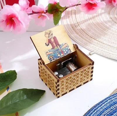 Caixa de Música de Madeira Anime com Manivela - Presente Perfeito de Aniversário e Natal para Meninos e Meninas, Ideal para Decoração de Quartos e Hotéis