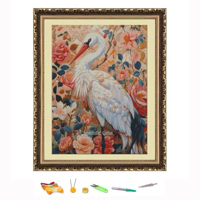 Kits de Bordados de Animais com Flores em Ponto Cruz - Pintura em Linha de Algodão para Decoração DIY 11CT