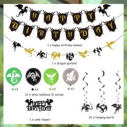 Decorações de festa de aniversário temáticas do dragão para meninos, redemoinhos suspensos, banner e balões, verde e preto, suprimentos para festa - Image 2