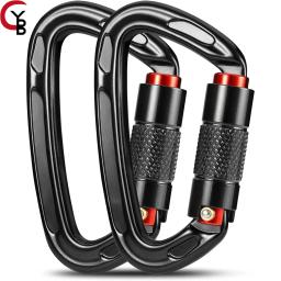 2 clipes de mosquetão de escalada com travamento automático em forma de D, trava de torção, mosquetões resistentes para rapel de rocha e montanhismo - Image 1