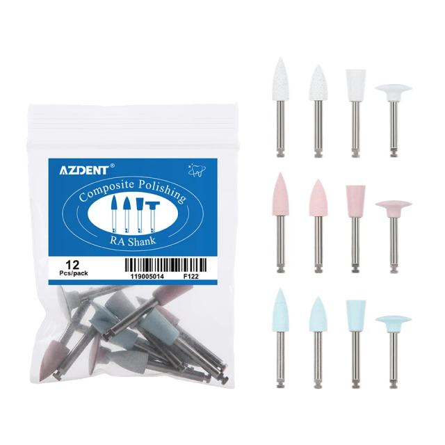 Conjunto Azdent de 12 Peças: Cabeças de Polimento de Borracha em Silicone para Moagem de Dentes com Raio de 2.35mm para Handpiece de Baixa Velocidade
