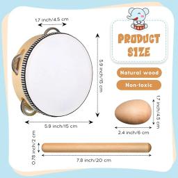 Pandeiros Musicais para Crianças, Percussão Musical, Incluindo Bastões De Ritmo Naturais, Cascavéis De Ovo De Madeira, Presente De Brinquedo, 5 PCs - Image 2