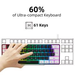Teclado portátil com fio Gaming, RGB LED Backlit, 61 Key, 60% Gamer, sensação mecânica, Personalização - Image 6