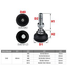 Torno Ajustável Perna, Tipo de Rosca, Aço Inoxidável, Foot Pad, Pés de Nivelamento, Base Giratória, Pernas Articuladas, M5, M6, Dia 40mm, 4Pcs - Image 2