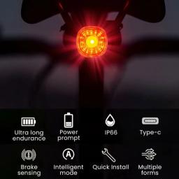 Bicicleta Smart Brake Tail Light, MTB Road Bike, Auto Brake Sensing Light, USB Recarregável, IP66 Impermeável, Lâmpada traseira de aviso LED, Novo - Image 3