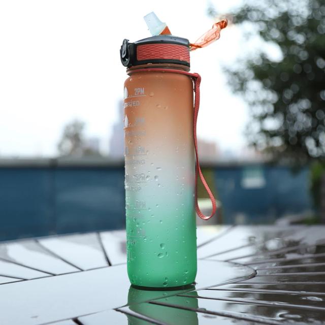 Garrafa de Água 1000ml com Escala de Tempo e Palha - Ideal para Fitness, Ciclismo e Uso Diário, Livre de BPA