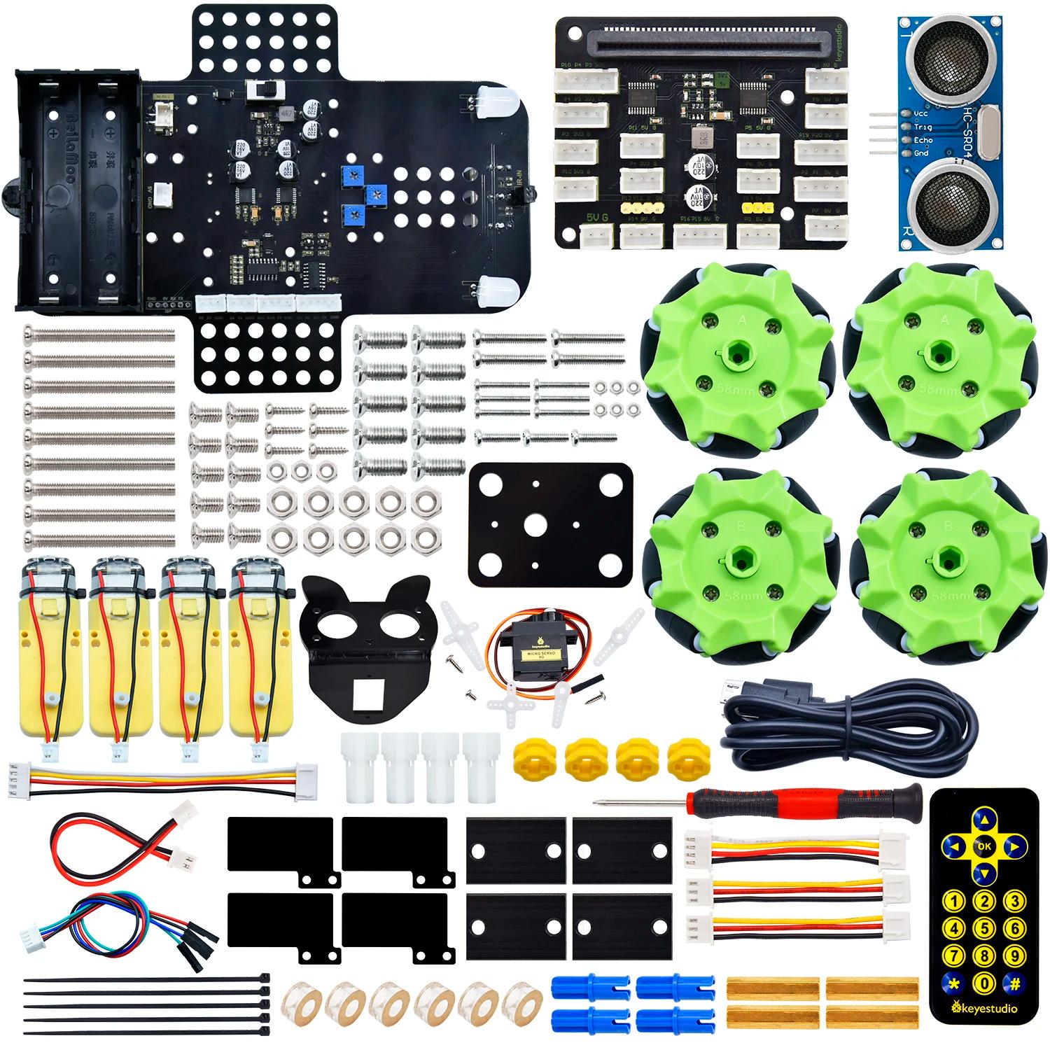 Keyestudio micro bit 4wd mecanum com placa robô carro v2.0 com sistema de programação de linguagem python para microbit kit carro inteligente - Image 1