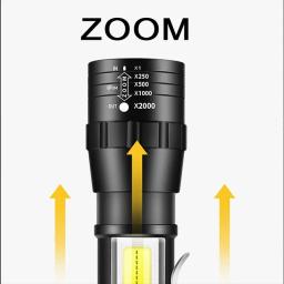 Lanterna LED portátil com bateria embutida, tocha de emergência à prova d'água, luz recarregável, luz de flash zoom, 3 modos, T6 COB - Image 5