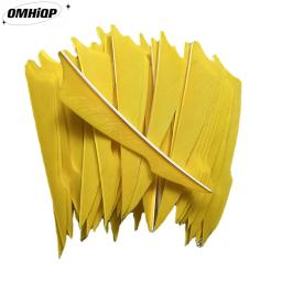 100 pçs 4 "tiro com arco flecha penas fletching amarelo picada forma palhetas de peru reais asas direita esquerda para acessórios arco - Image 1
