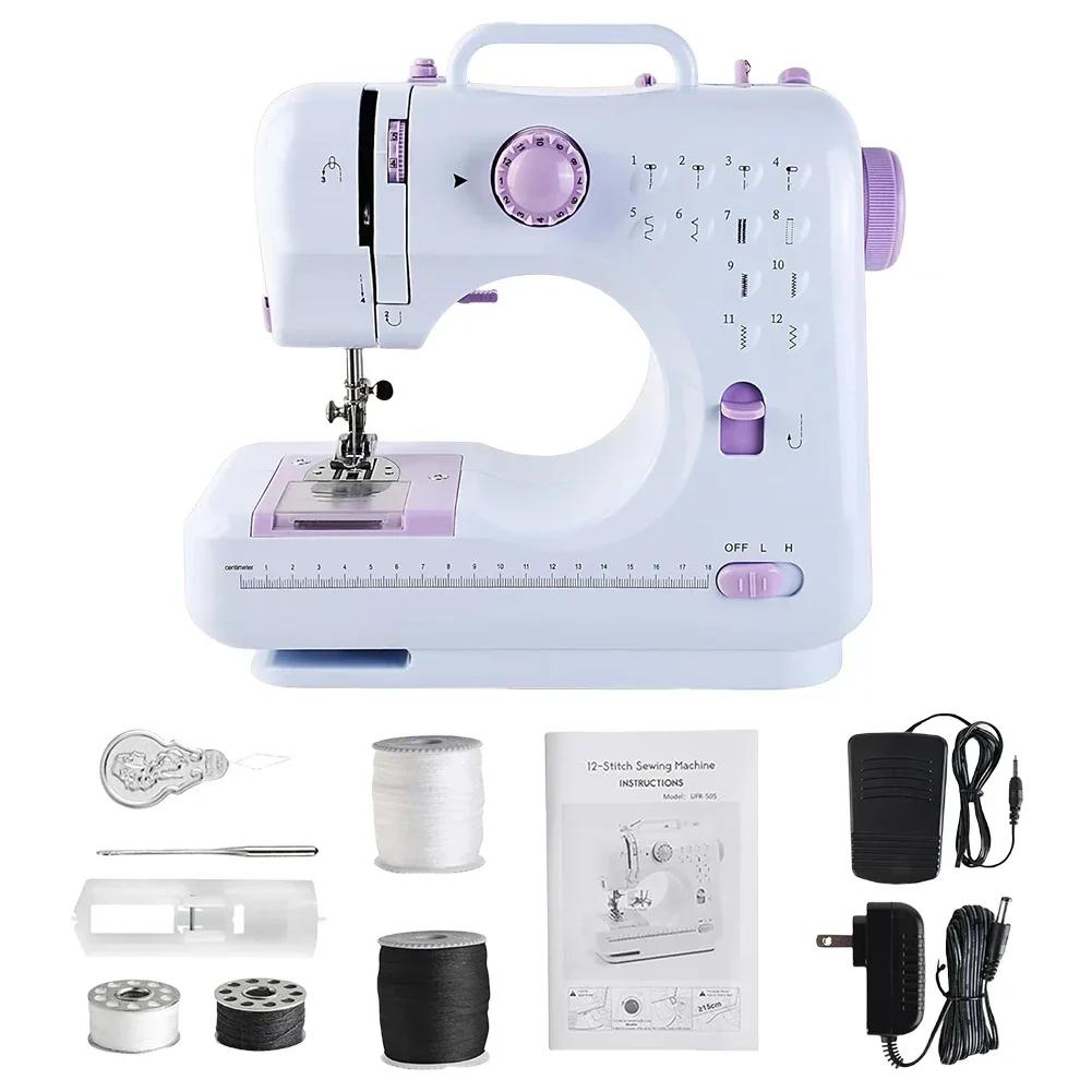 Máquina de costura portátil para iniciantes, mini overlock elétrica para artesanato doméstico com pedal de calcador de 12 pontos - Image 1