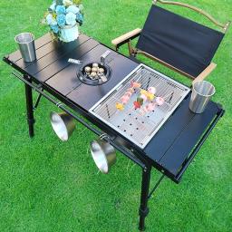 Lohascamping leve acampamento dobrável multifuncional mesa igt rolo mesa braseira perna ajustável queimador de mesa mesa churrasco - Image 4