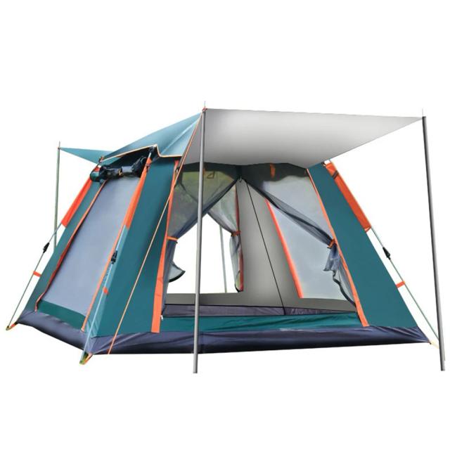 Barraca Automática para Acampamento com Canopy, Tenda Dobrável e Portátil Hexagonal para Famílias de 3 a 6 Pessoas