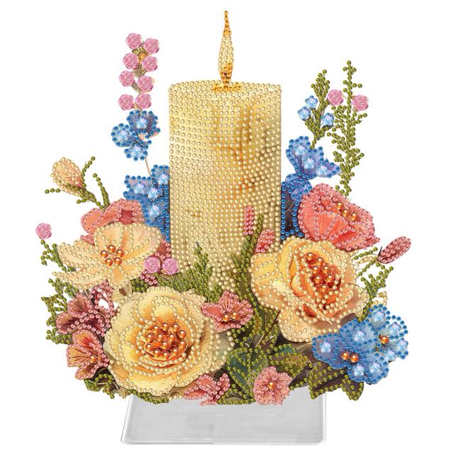 Kit de Decoração de Mesa com Pintura em Diamante 5D, Inclui Velas e Plantas em Acrílico para Adultos