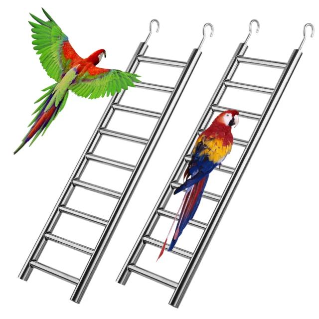 Escada de Escalada Antiferrugem com Ganchos para Papagaios - Conjunto com 2 Brinquedos de 9 Degraus para Exercício e Poleiro