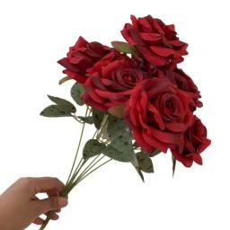 Bouquet Rosa Artificial com Camélia, Decoração Do Casamento, Cena Exibição, Presente Floral, Rosa, Branco, 9 Cabeças - Image 6
