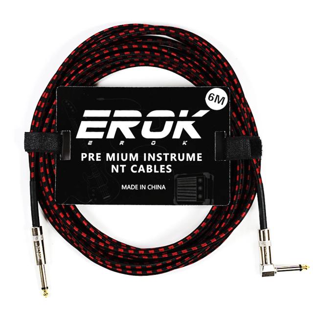 Cabo de Áudio Erok para Guitarra 6m - Antiruído, Macho para Macho, Linha Trançada para Pedais e Instrumentos