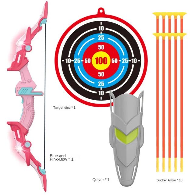 Conjunto de Arco e Flecha com Luz LED para Crianças - Diversão Garantida com Ventosas, Alvo e Flechas Macias para Jogos ao Ar Livre.