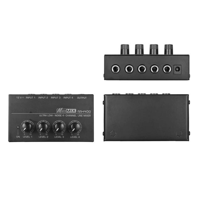 Mini Mixer de Áudio 4 Canais com Equalizador para DJ: Ideal para Gravação em Pequenos Clubes e Uso Doméstico com Guitarras e Teclados