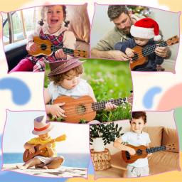 Guitarra ukulele com picareta para crianças e pré-escolares, instrumento musical educativo, brinquedo para crianças, 4 cordas, 17" - Image 6