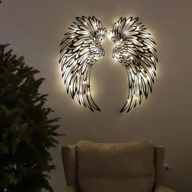 Asas de Anjo com Luzes LED - Mural de Metal Decorativo para Parede e Fotografia, 1 Par