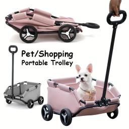 Carrinho de estimação dobrável portátil, 4 rodas, carrinho do cão, viajar compras, caminhar e brincar, adequado para cães e gatos - Image 1