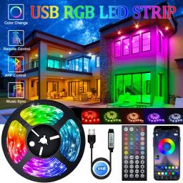 Fita LED para decoração do quarto, fita RGB, USB, 5V, 5050, Bluetooth, Wi-Fi, Alexa, Google, parede, TV flexível, lâmpada de luz de fundo, diodo, 1-30m - Image 1