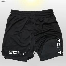 Shorts de fitness estampados na moda masculina, esportes casuais de ginástica, malha de secagem rápida, camada dupla, dois em um, novo para verão - Image 1