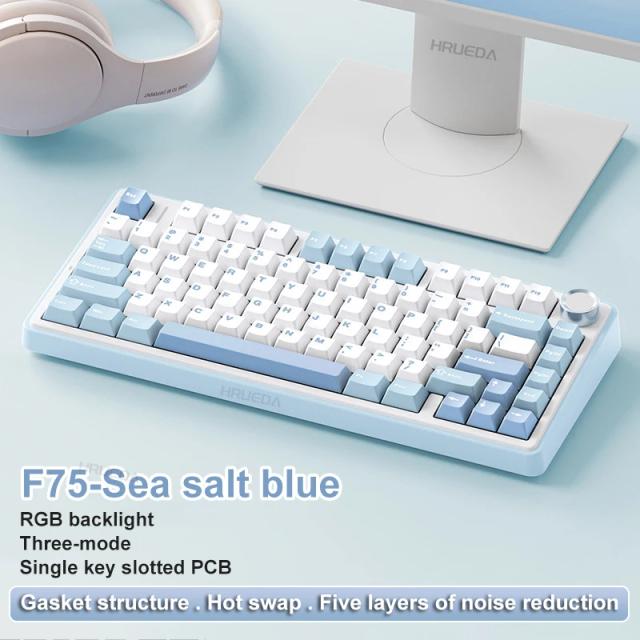 AULA F75 Teclado Mecânico Gamer 75% Layout RGB 2.4Ghz Bluetooth USB-C