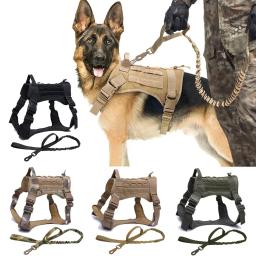 Conjunto Coleira de Cachorro com Trela e Arnês, Estilo Tático Militar Ajustável, Arnês de Pastor Alemão para Cães Grandes, Caminhada e Treinamento - Image 1