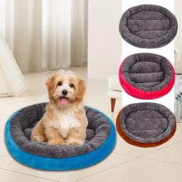 Cama completa para animais de estimação, cama aconchegante e aconchegante com almofada de pelúcia, cama redonda para cães pequenos e gatos, inverno, 1pc - Image 1