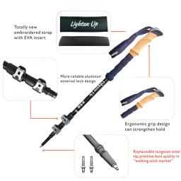 2 pares de bastões de caminhada pólos de trekking bastão telescópico nórdico carbono/alumínio acampamento de esqui caminhadas pólos muletas bengala nem - Image 4
