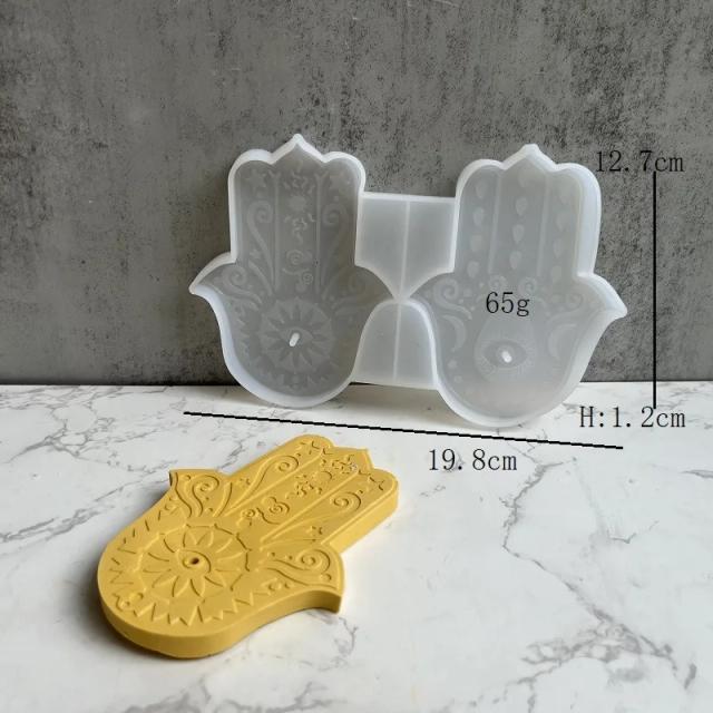 Bandeja de Silicone Khamsah para Incenso: Moldes DIY de Mão de Fátima em Cimento e Gesso para Decoração de Casa