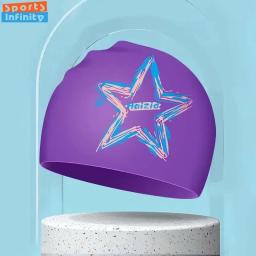 Silicone impermeável impresso Swim Caps para homens e mulheres, Tampão de natação grande cabelo longo, Acessórios de natação para adultos - Image 6