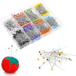 100 pçs/caixa pinos de costura 38mm bola cabeça de vidro pinos em linha reta estofando pinos para tecido costureiro jóias diy artesanato decoração - Image 1